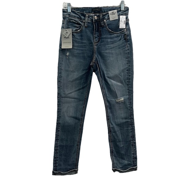 Silver Jeans Denim - Silver Jeans Womens 24x28Indigo Beau Girlfriend Fit Mid Rise Distressed Eco